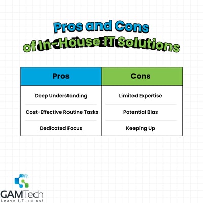 Pros & Cons table of In-House vs IT Consultant infographic